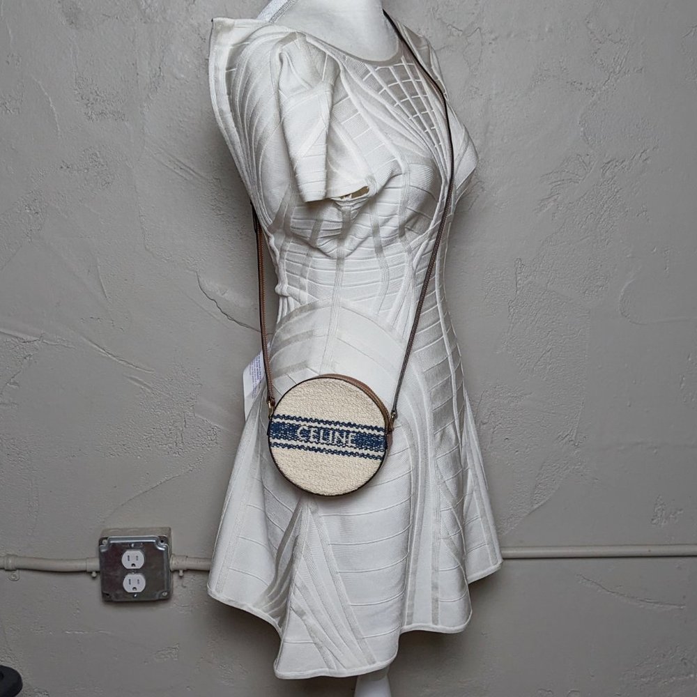 SOLD Celine Perth Embroidered Blue Cream Round Mini Crossbody Bag - Picture 6 of 6